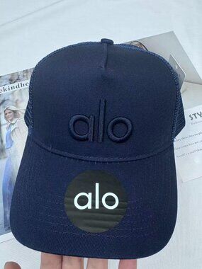 Navy ALO Yoga District Trucker Hat 💙 Embroidered Logo Athletic Baseball Cap|NWT